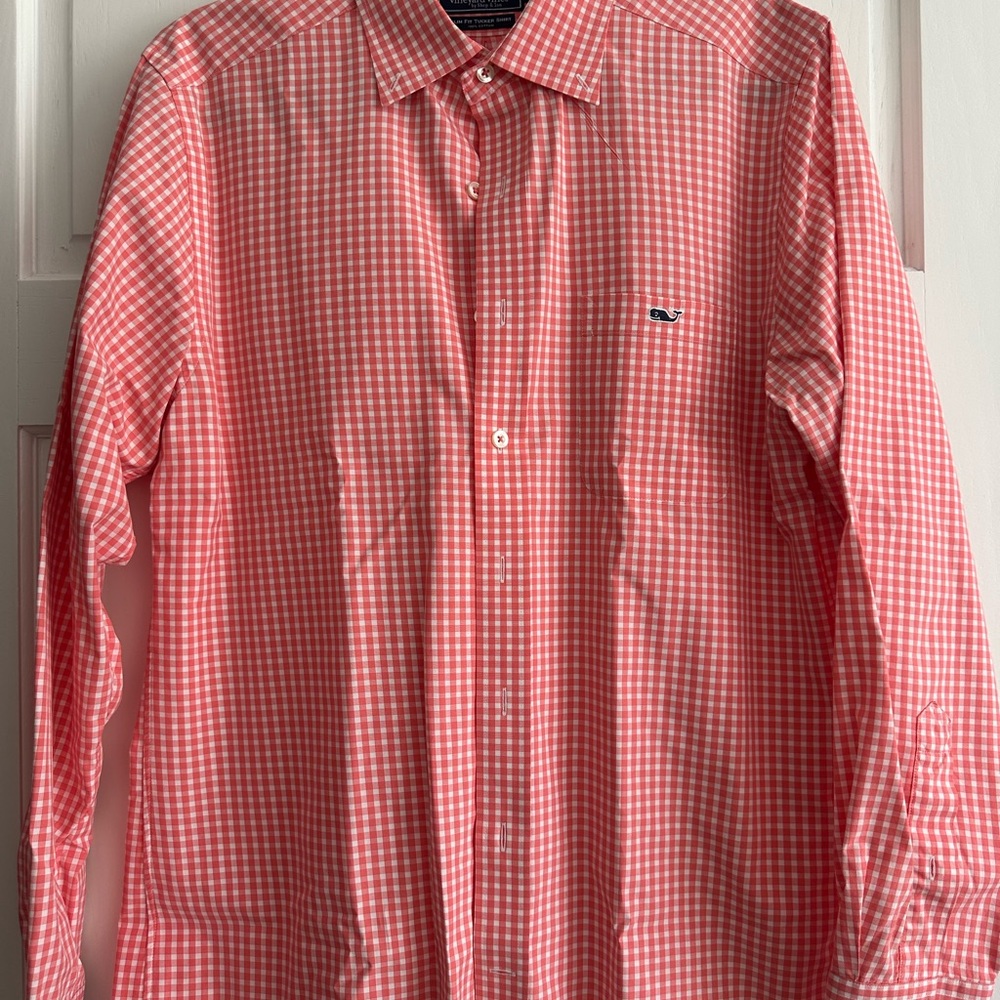 Vineyard Vines Men's Orange Gingham Shirt